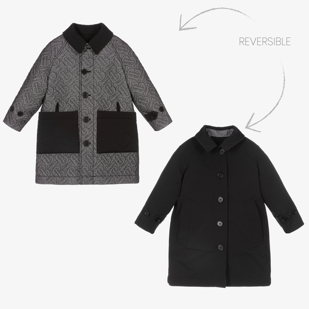 Burberry - Manteau noir réversible Monogramme | Childrensalon