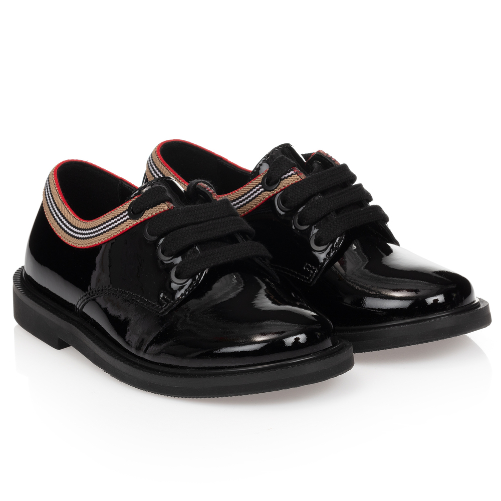 Sleek and Shiny: Black Patent Leather Burberry Sneakers
