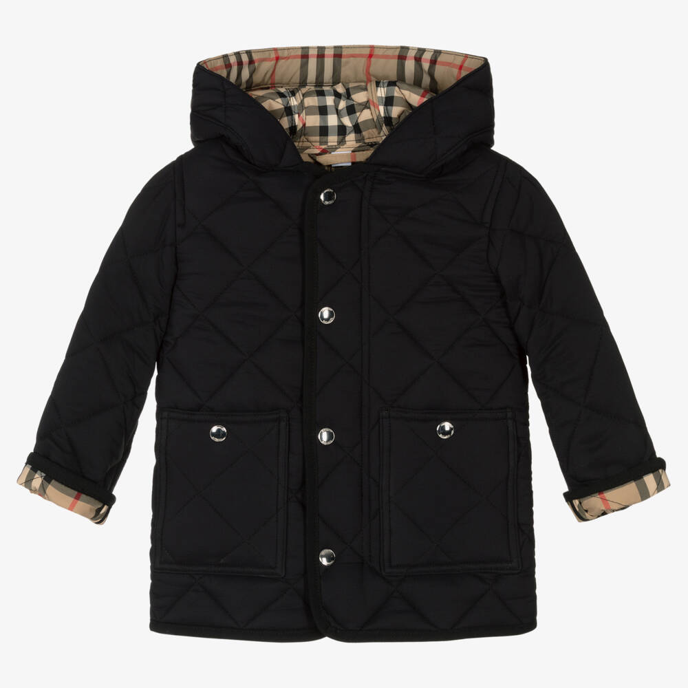 Burberry-Black Quilted Vintage Check Baby Coat | Childrensalon Outlet