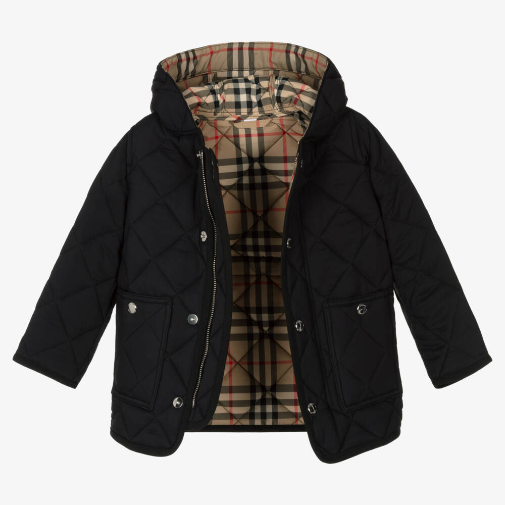 Burberry-Black Quilted Vintage Check Baby Coat | Childrensalon Outlet