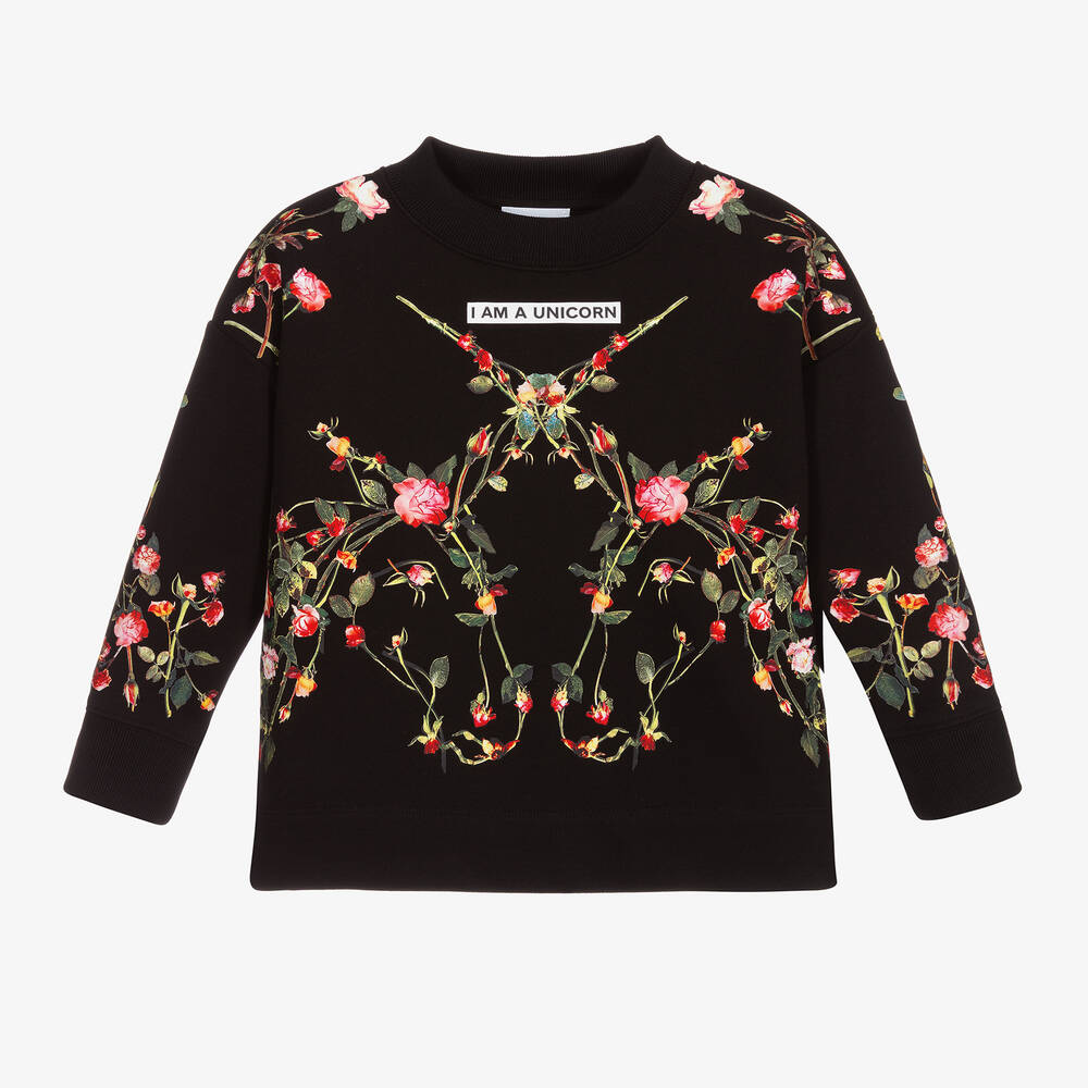 Burberry - Schwarzes Einhorn-Sweatshirt mit Rosen | Childrensalon