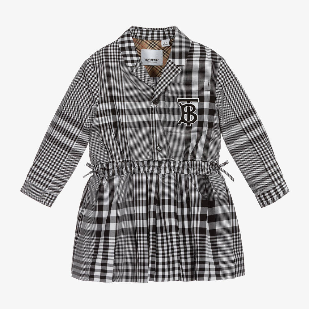 Burberry - فستان قطن بوبلين لون أسود وأبيض | Childrensalon