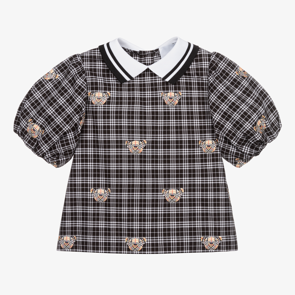 Burberry - Blouse à carreaux noire et blanche | Childrensalon