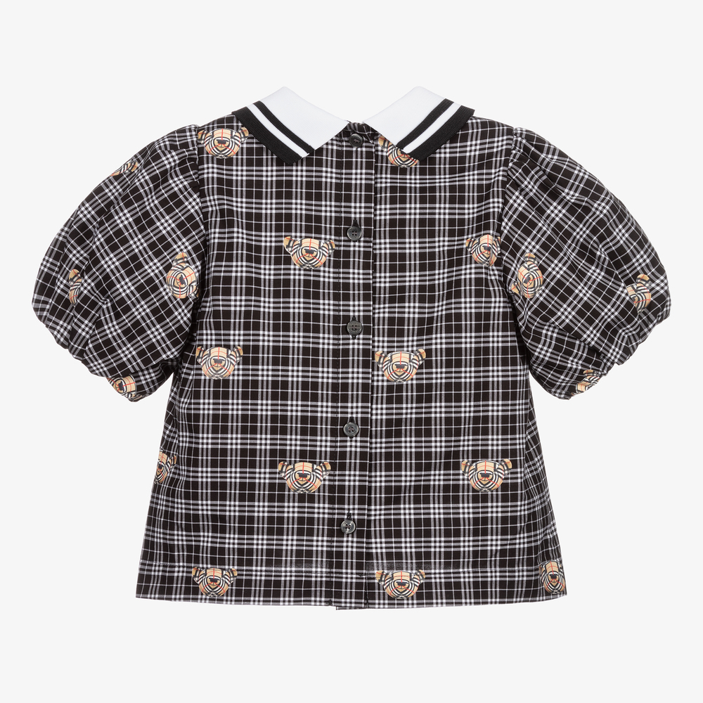 Burberry-Black & White Checked Blouse | Childrensalon Outlet