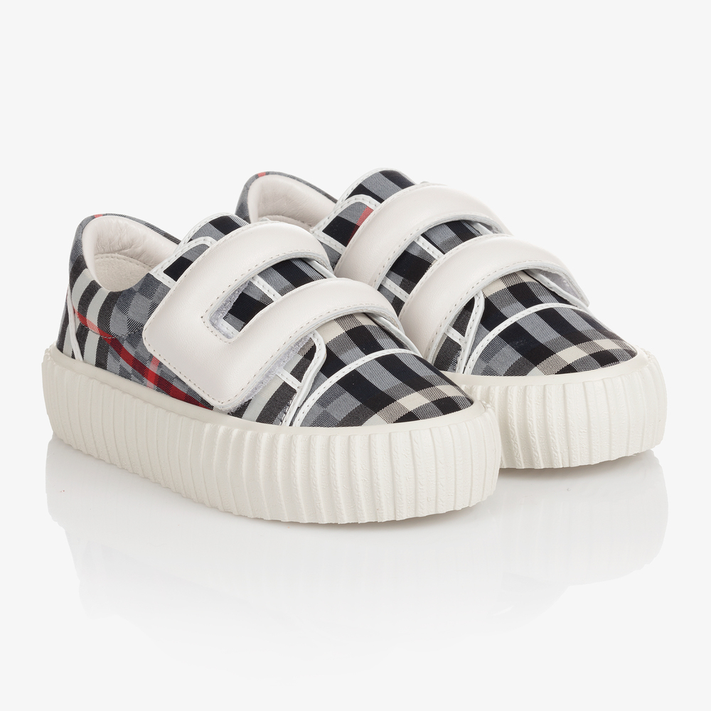 Burberry - Blue Checked Canvas Trainers | Childrensalon
