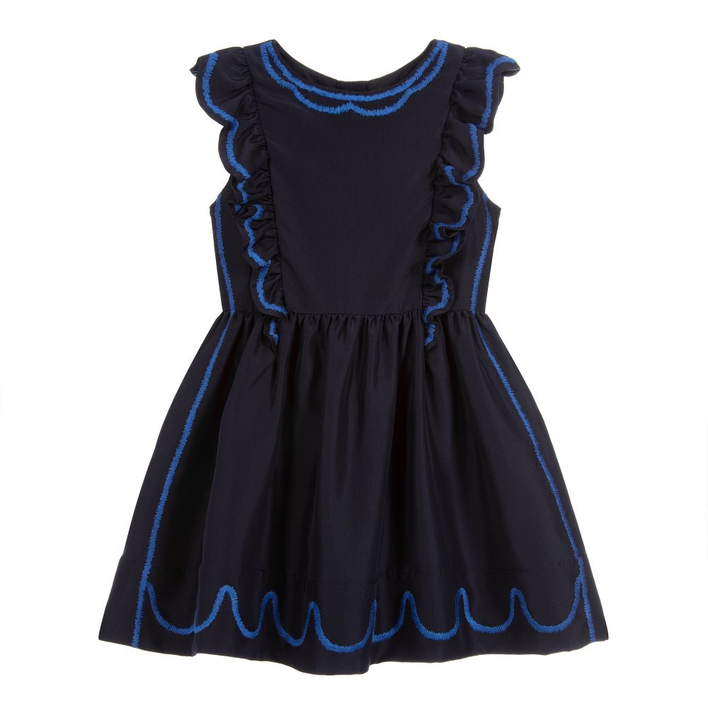 Burberry - Blue Embroidered Silk Dress | Childrensalon Outlet