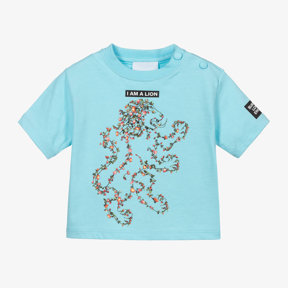 Burberry - T-shirt bleu Lion fleuri | Childrensalon