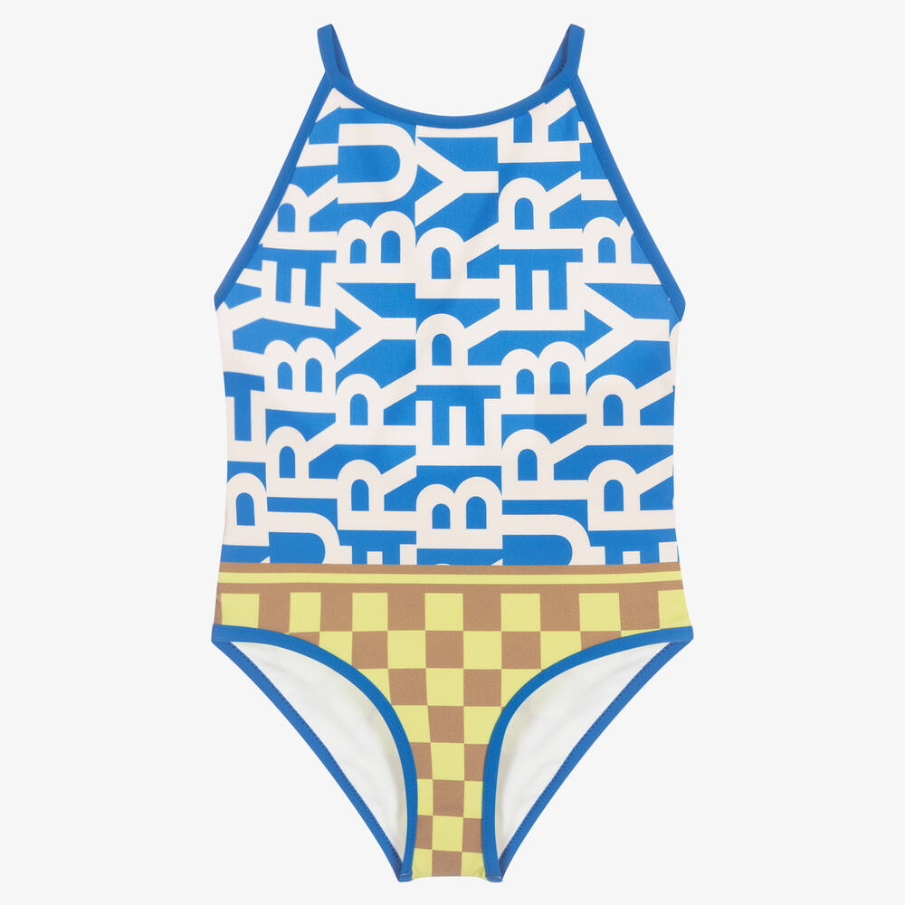 Burberry - Blue Montage Logo Swimsuit | Childrensalon