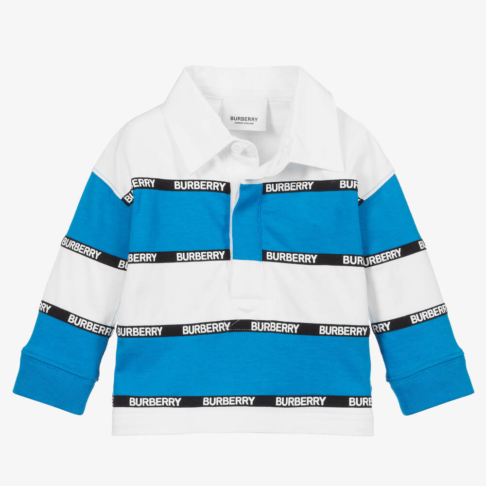 Burberry Blue White Stripe Polo Baby Shirt