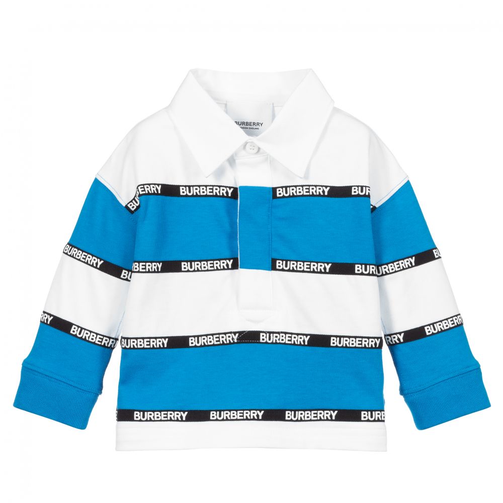 Burberry - Blue & White Stripe Polo Baby Shirt | Childrensalon