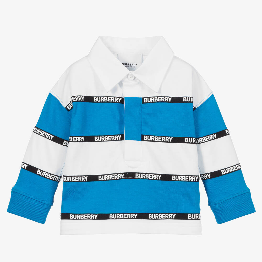 Burberry - Blue & White Stripe Polo Baby Shirt | Childrensalon