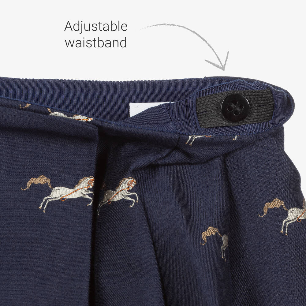 Burberry-تنورة مزيج صوف وحرير تويل لون كحلي، ذهبي وعاجي | Childrensalon Outlet