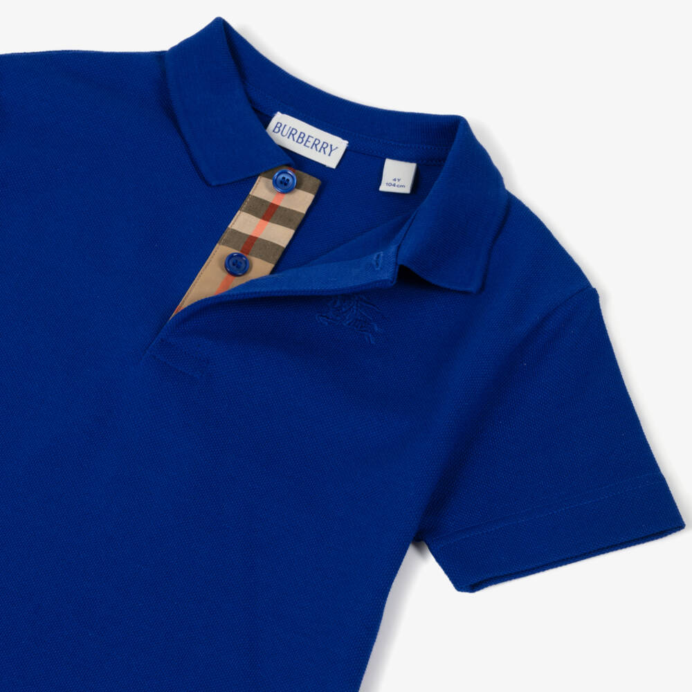 Burberry-Boys Azure Cotton Polo Top | Childrensalon Outlet