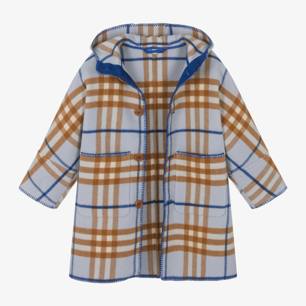 Burberry-Голубое пальто из шерсти в клетку | Childrensalon Outlet