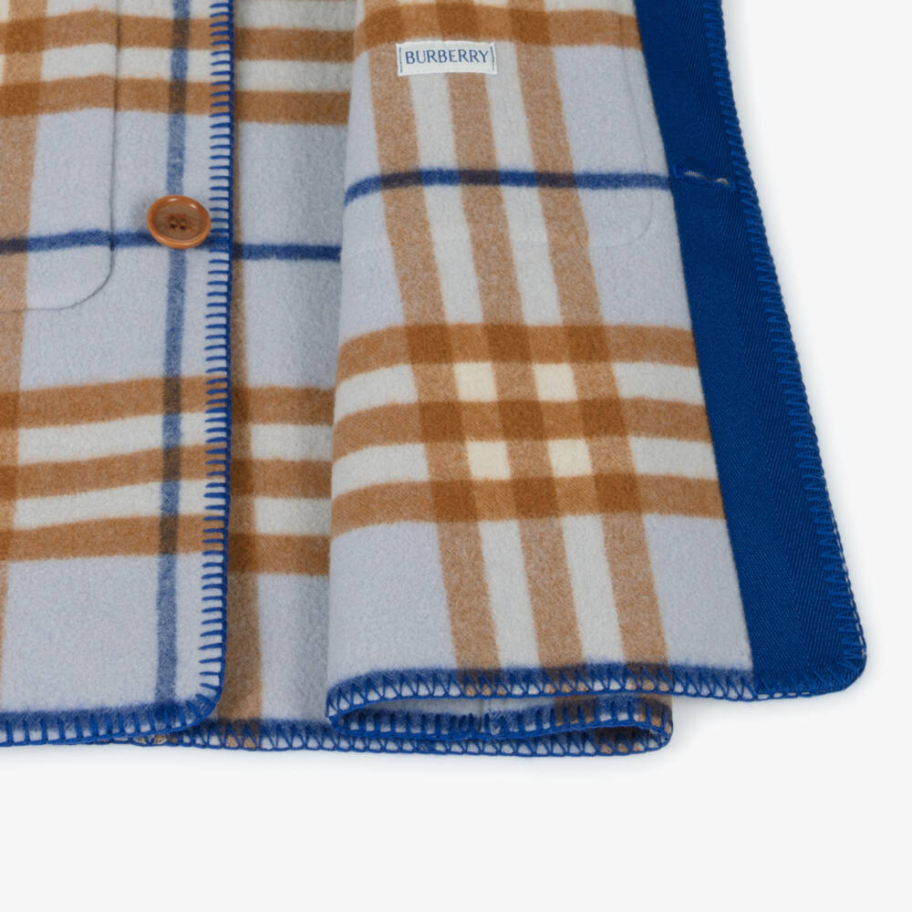 Burberry-Голубое пальто из шерсти в клетку | Childrensalon Outlet
