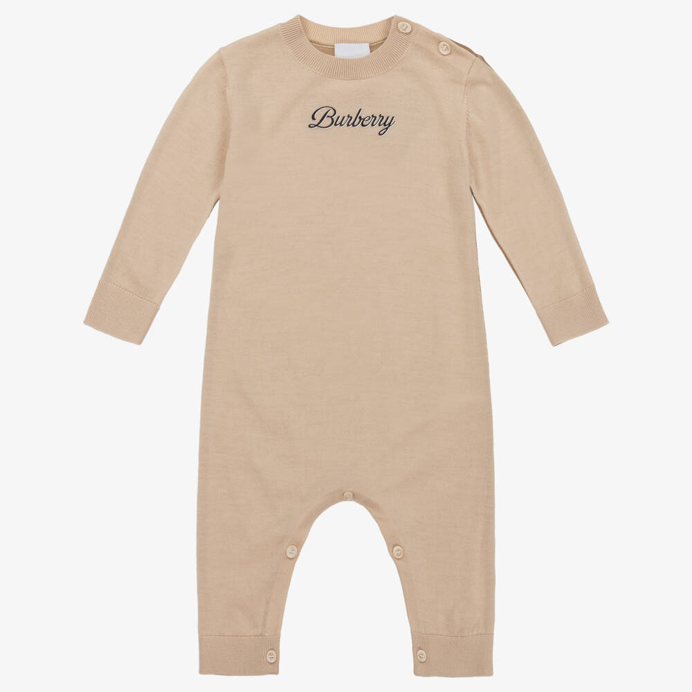 Burberry-رومبر محبوك بلون بيج للأولاد مع تصميم دب | Childrensalon Outlet