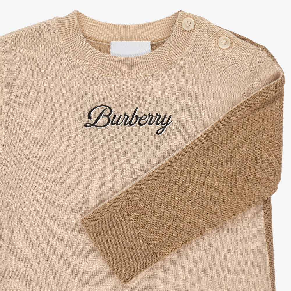 Burberry-Boys Beige Bear Knit Romper | Childrensalon Outlet