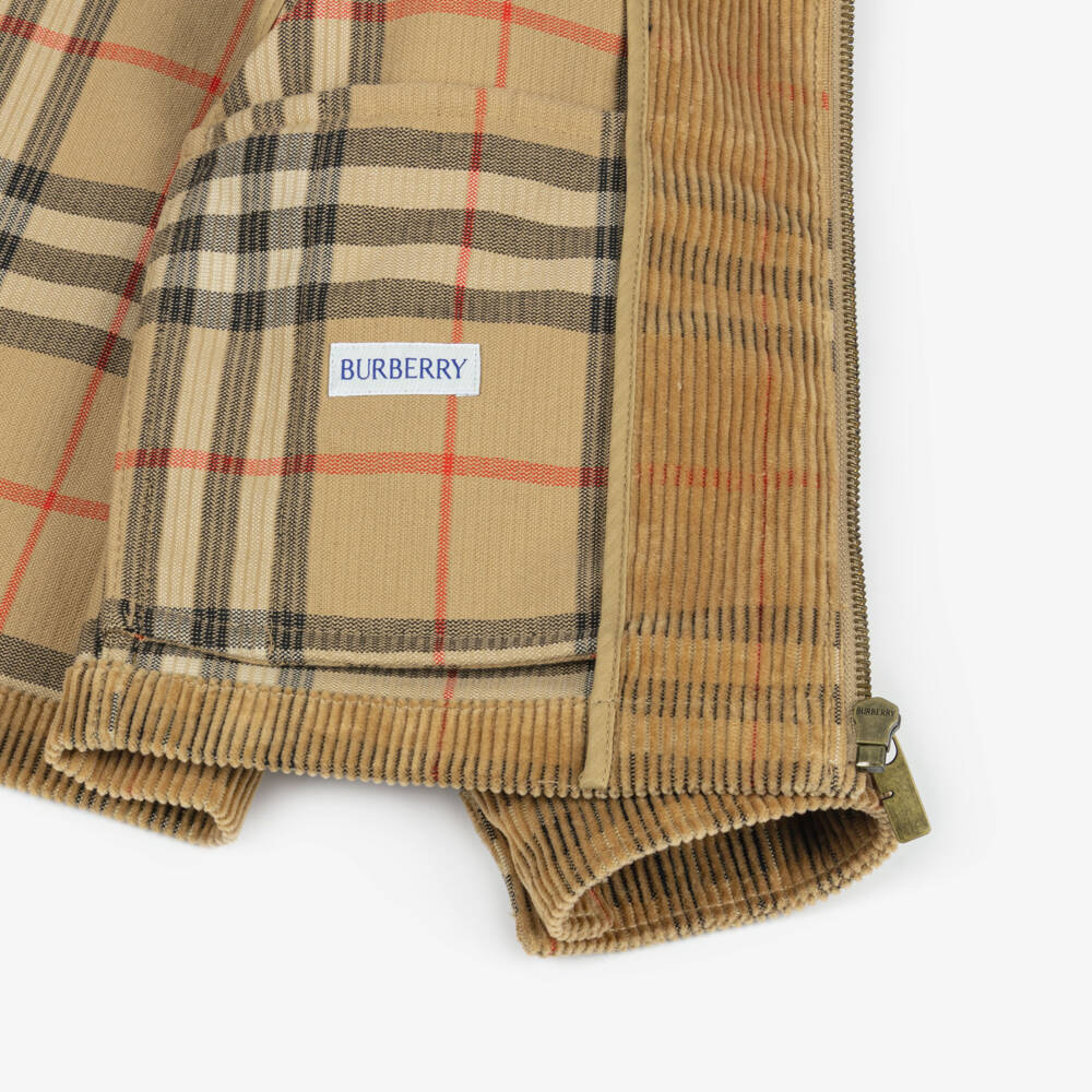 Burberry-Boys Beige Check Corduroy Jacket | Childrensalon Outlet