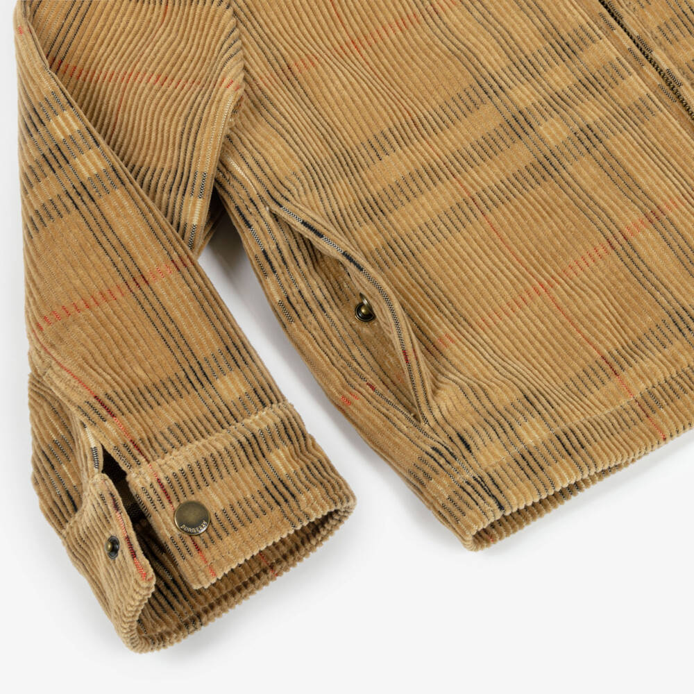 Burberry-Boys Beige Check Corduroy Jacket | Childrensalon Outlet
