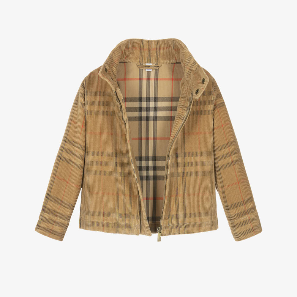 Burberry-Boys Beige Check Corduroy Jacket | Childrensalon Outlet