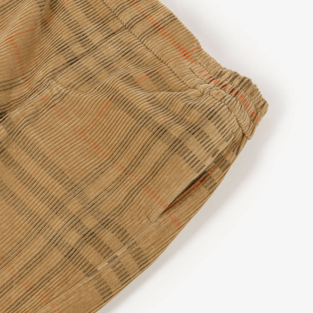 Burberry-Boys Beige Check Cotton Corduroy Trousers | Childrensalon Outlet