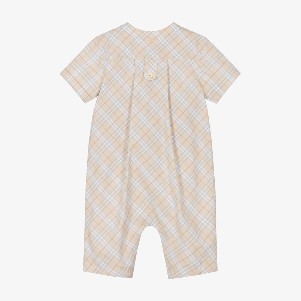 Burberry-Boys Beige Check Cotton Romper | Childrensalon Outlet