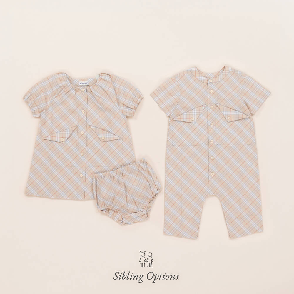 Burberry-Boys Beige Check Cotton Romper | Childrensalon Outlet
