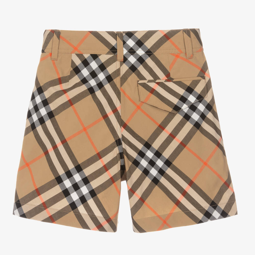 Burberry-Boys Beige Check Cotton Shorts | Childrensalon Outlet
