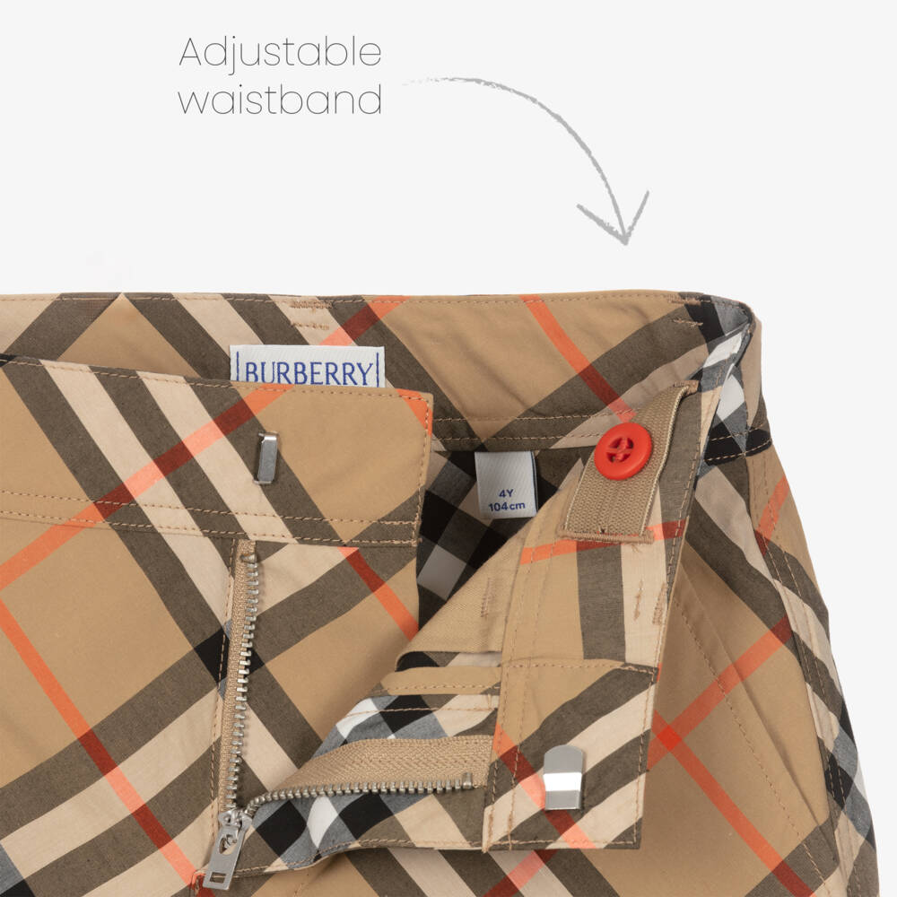 Burberry-Boys Beige Check Cotton Shorts | Childrensalon Outlet