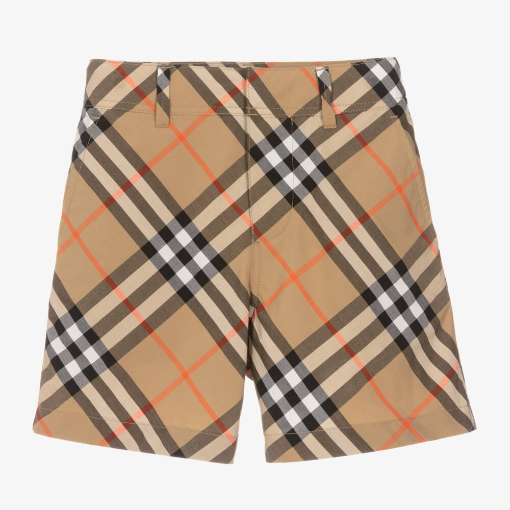 Burberry-Boys Beige Check Cotton Shorts | Childrensalon Outlet