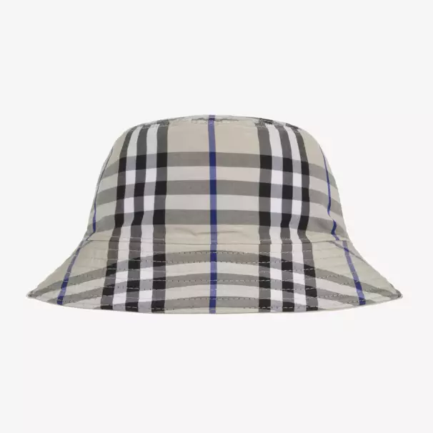 Burberry-قبعة باكيت بوجهين كاروهات لون بيج رمادي | Childrensalon Outlet