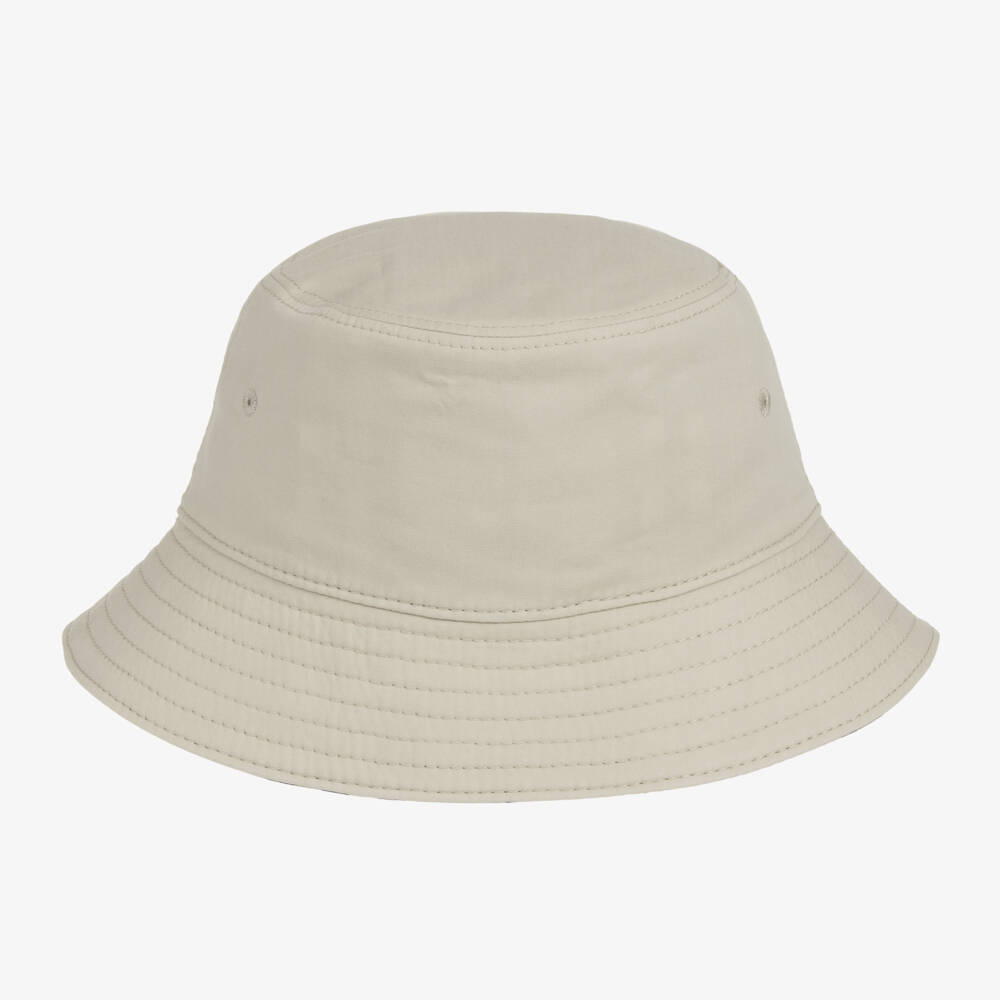 Burberry-قبعة باكيت بوجهين كاروهات لون بيج رمادي | Childrensalon Outlet