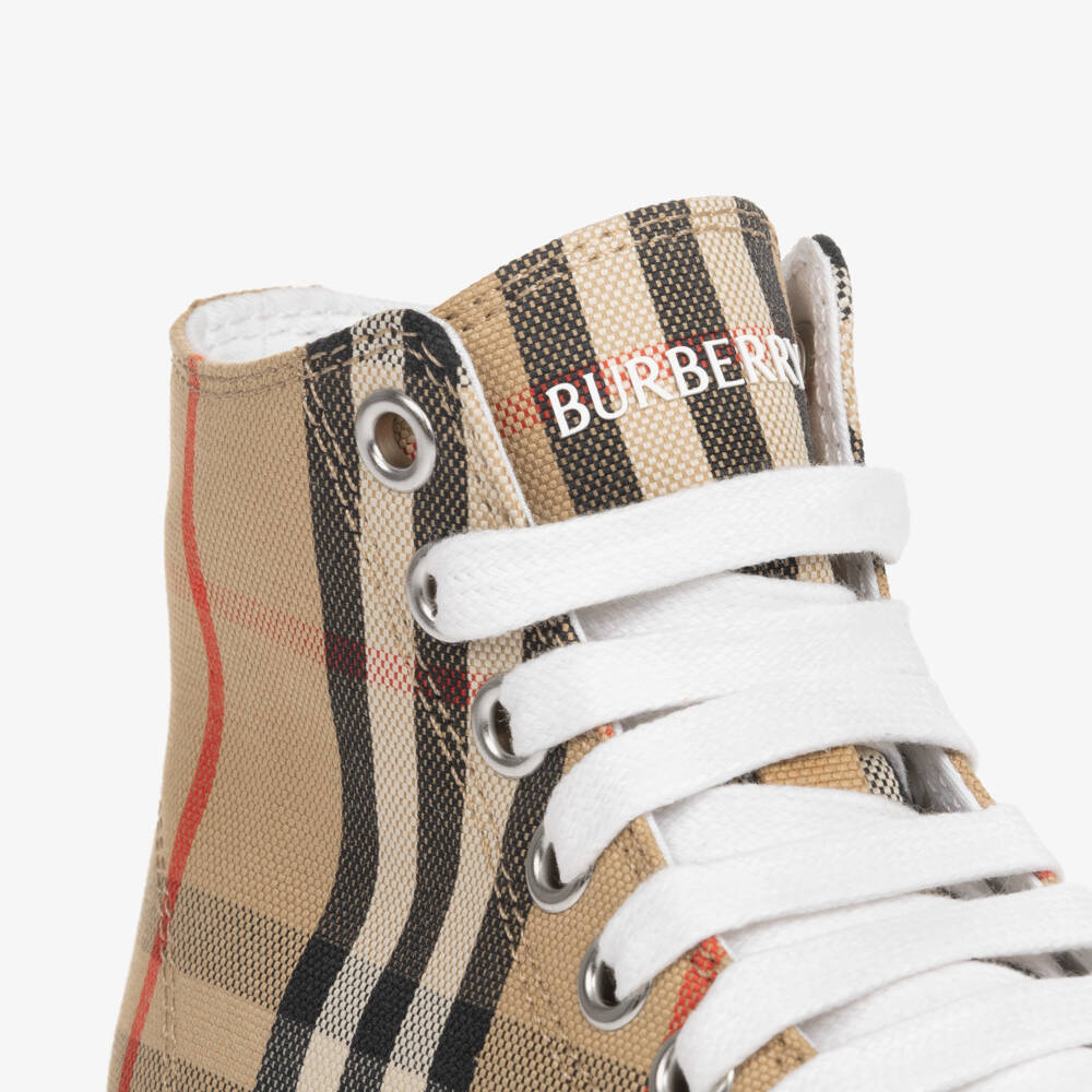 Burberry-Boys Beige Check High Trainers | Childrensalon Outlet