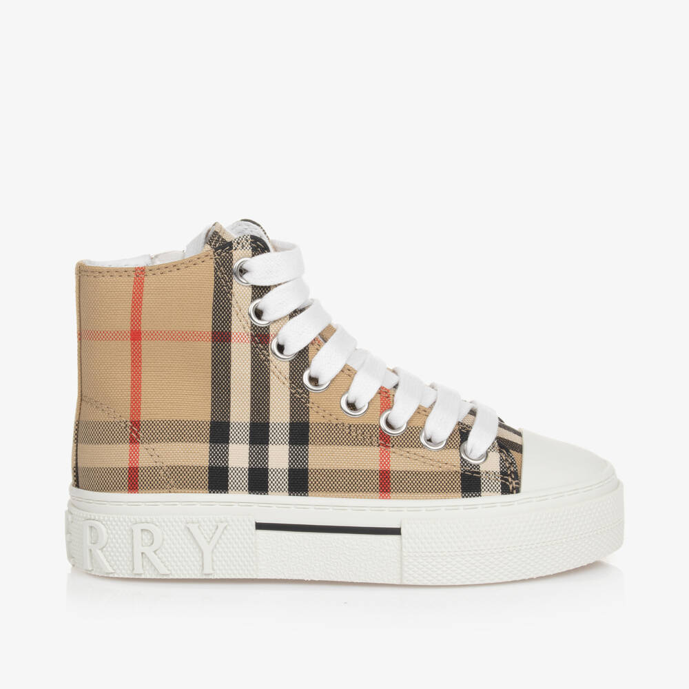 Burberry-Boys Beige Check High Trainers | Childrensalon Outlet