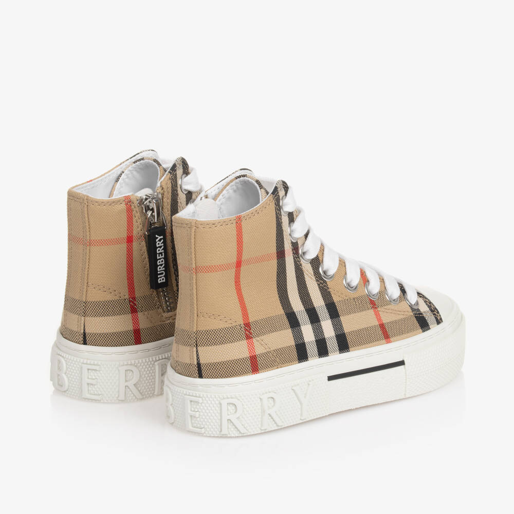 Burberry-Boys Beige Check High Trainers | Childrensalon Outlet