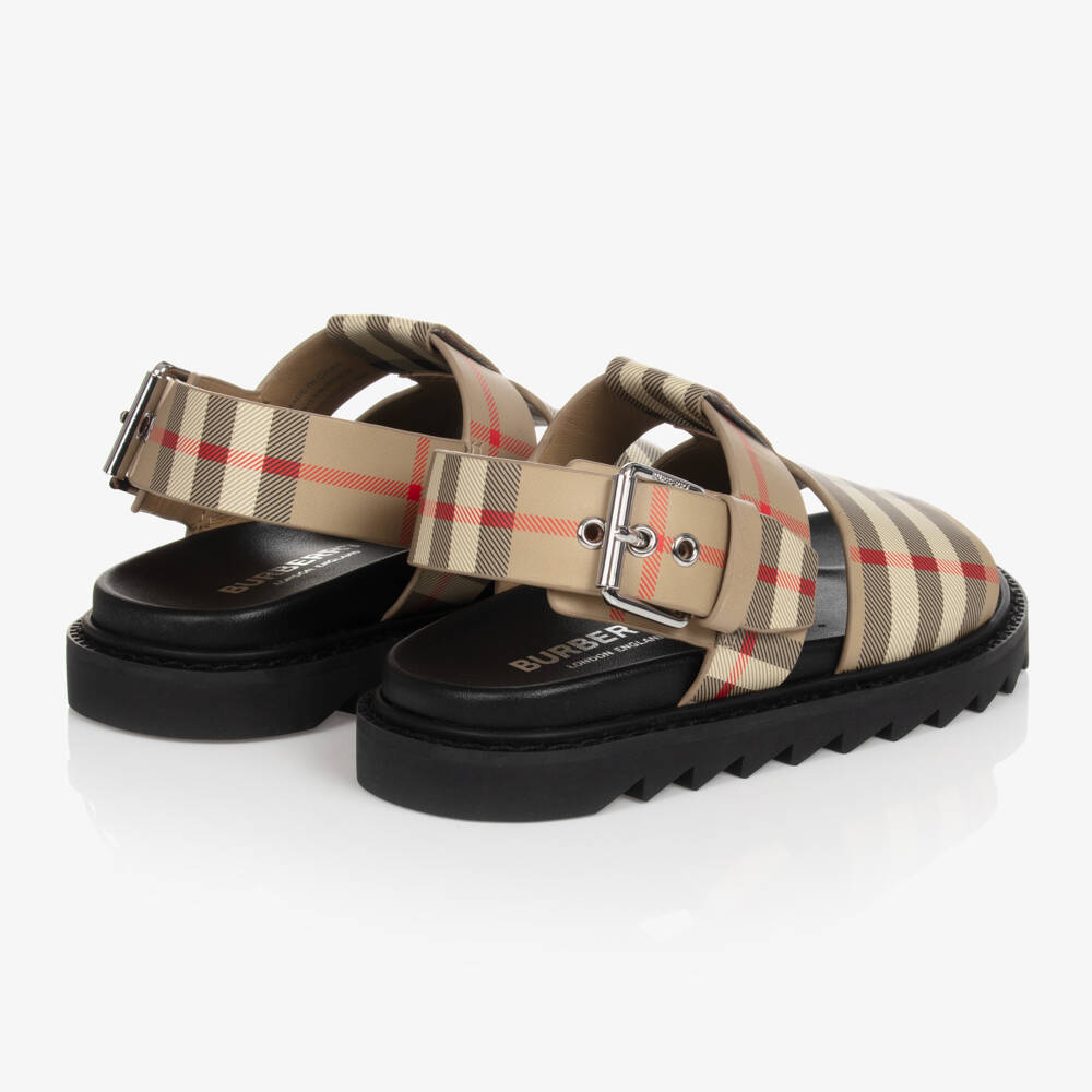Burberry-Boys Beige Check Leather Footwear | Childrensalon Outlet