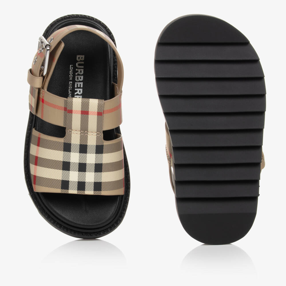 Burberry-Boys Beige Check Leather Footwear | Childrensalon Outlet