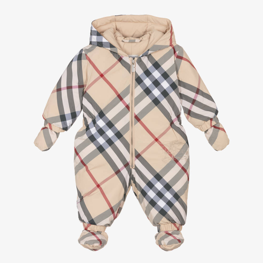 Burberry-Boys Beige Check Padded Snowsuit | Childrensalon Outlet