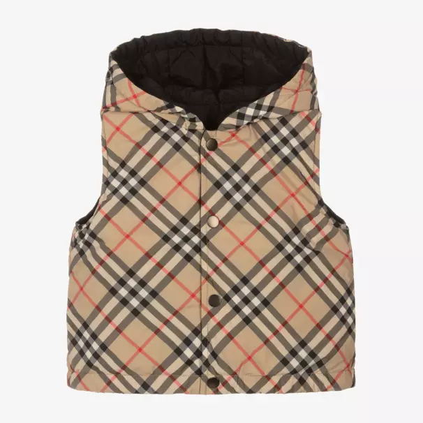 Burberry-Boys Beige Check Quilted Vest | Childrensalon Outlet
