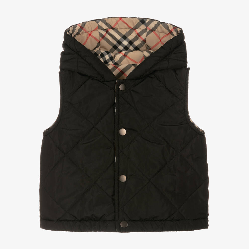 Burberry-Boys Beige Check Quilted Vest | Childrensalon Outlet