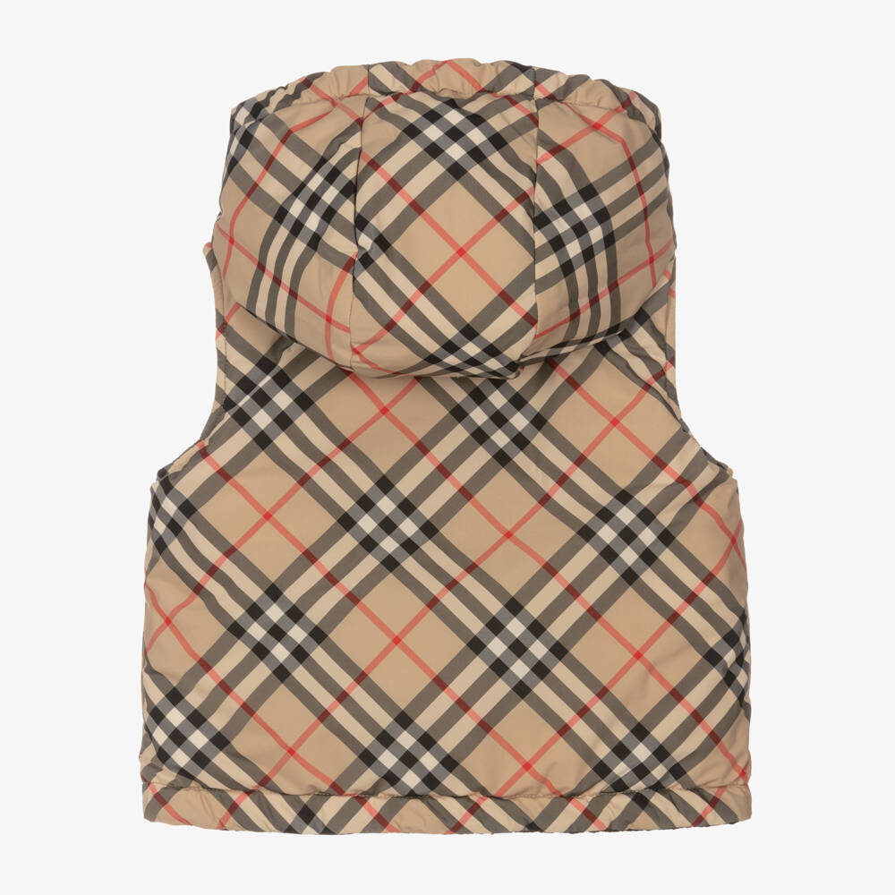 Burberry-Boys Beige Check Quilted Vest | Childrensalon Outlet