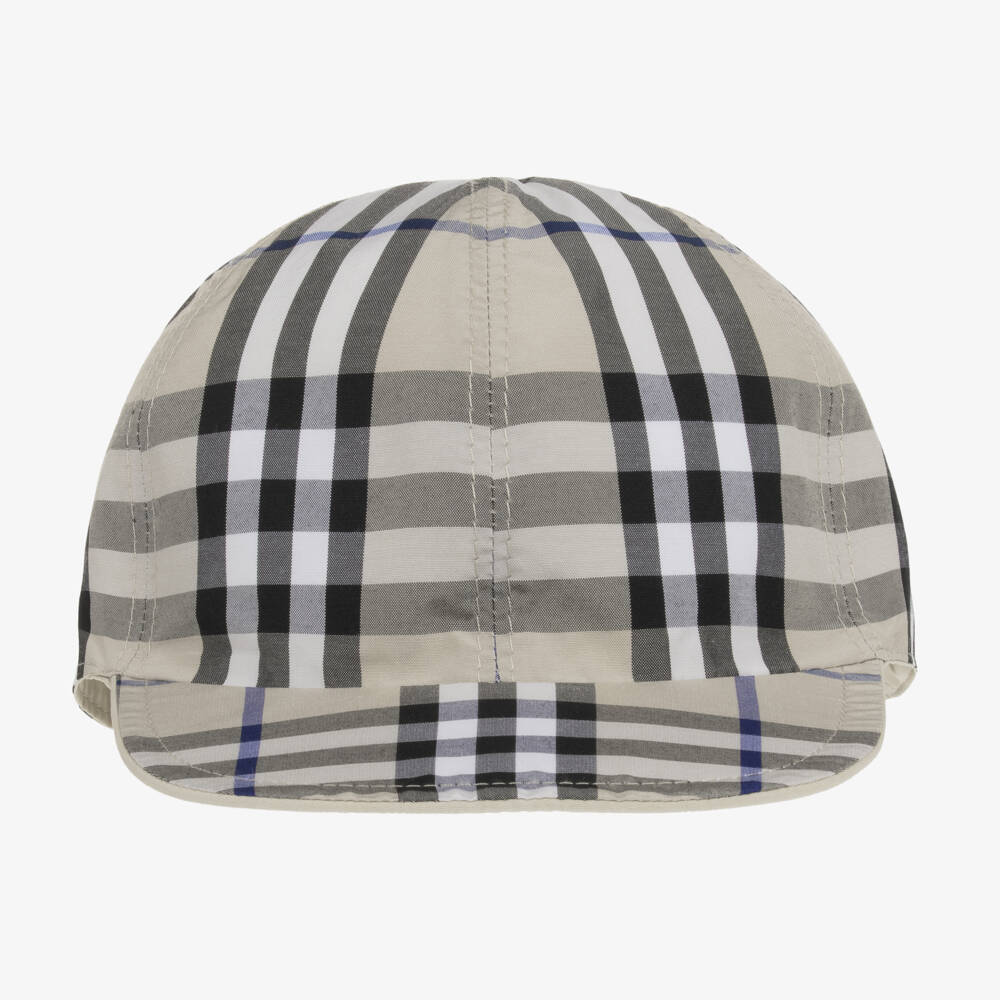 Burberry-Серая хлопковая двусторонняя кепка в клетку | Childrensalon Outlet