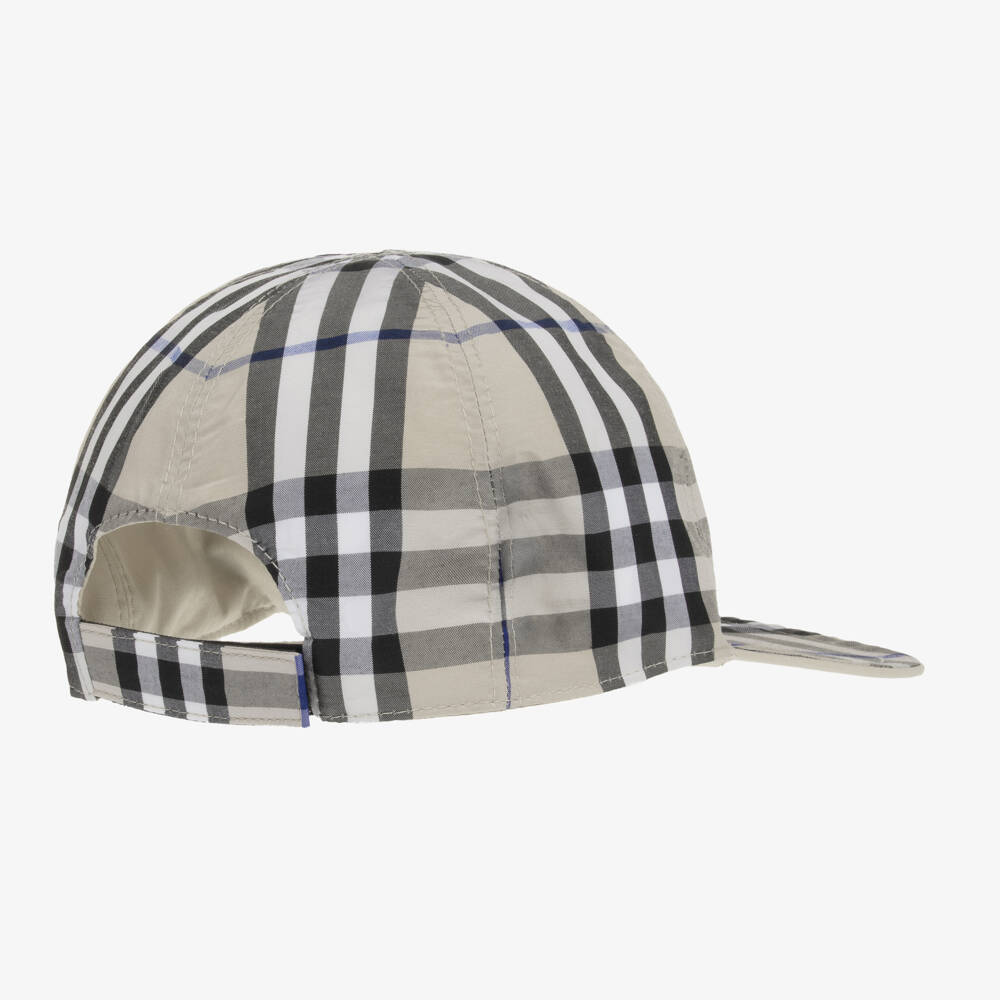 Burberry-Серая хлопковая двусторонняя кепка в клетку | Childrensalon Outlet