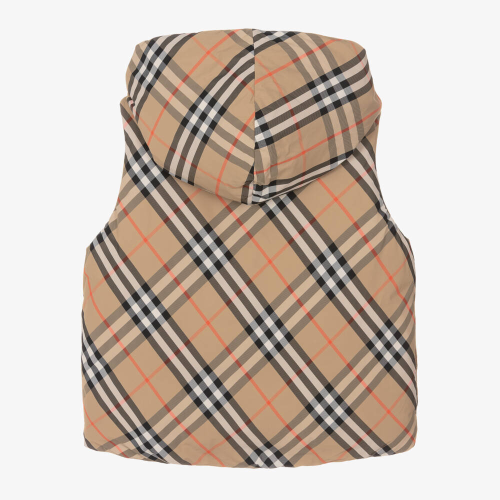 Burberry-Boys Beige Check Reversible Gilet | Childrensalon Outlet