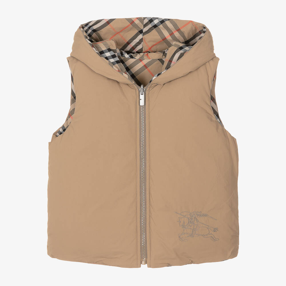 Burberry-Boys Beige Check Reversible Gilet | Childrensalon Outlet