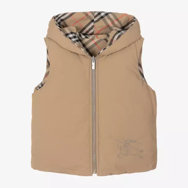 Burberry-Boys Beige Check Reversible Gilet | Childrensalon Outlet