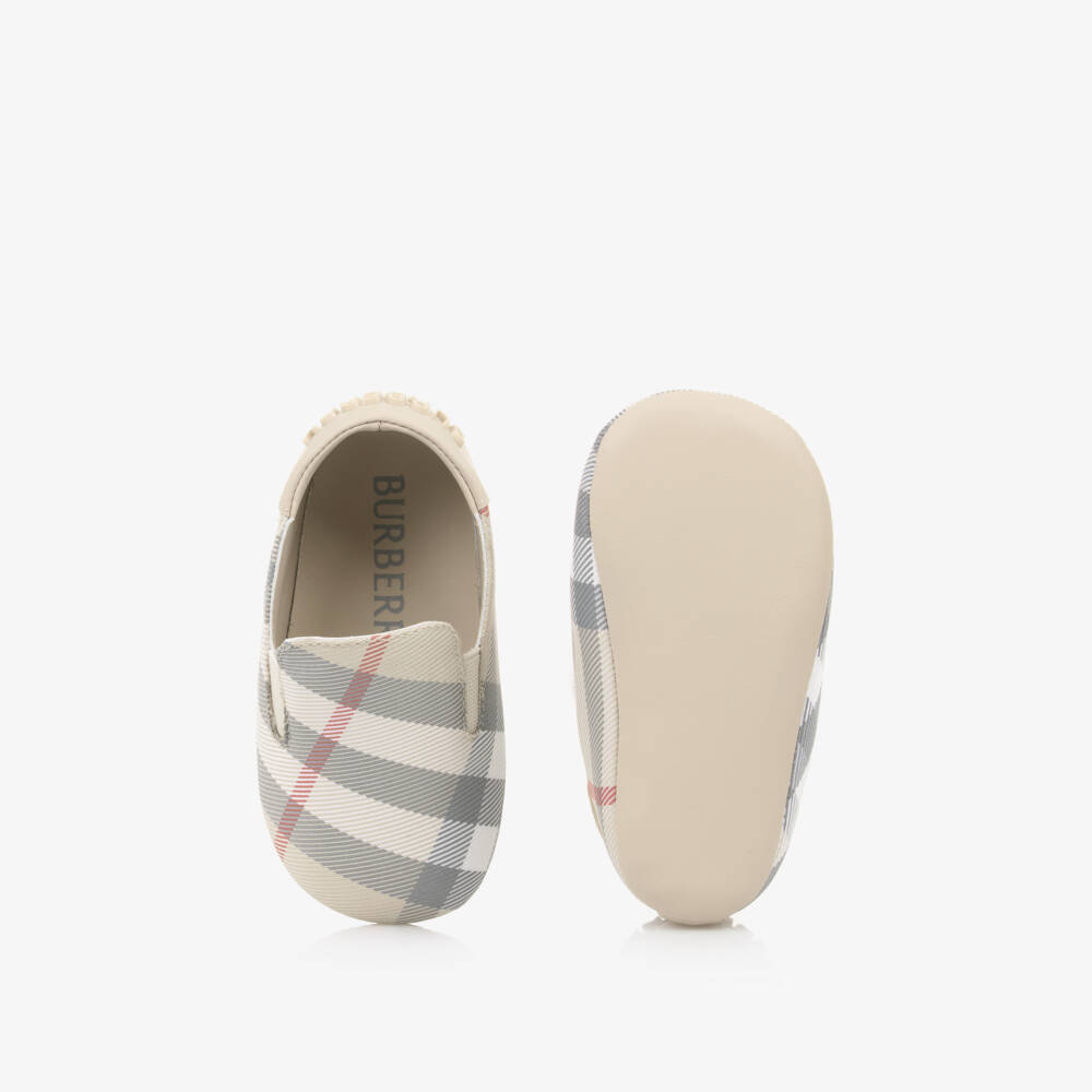 Burberry-Boys Beige Check Slip-On Shoes | Childrensalon Outlet