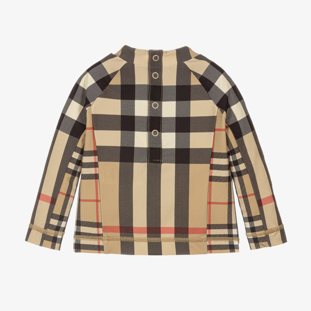 Burberry-Boys Beige Check Sun Guard Top | Childrensalon Outlet