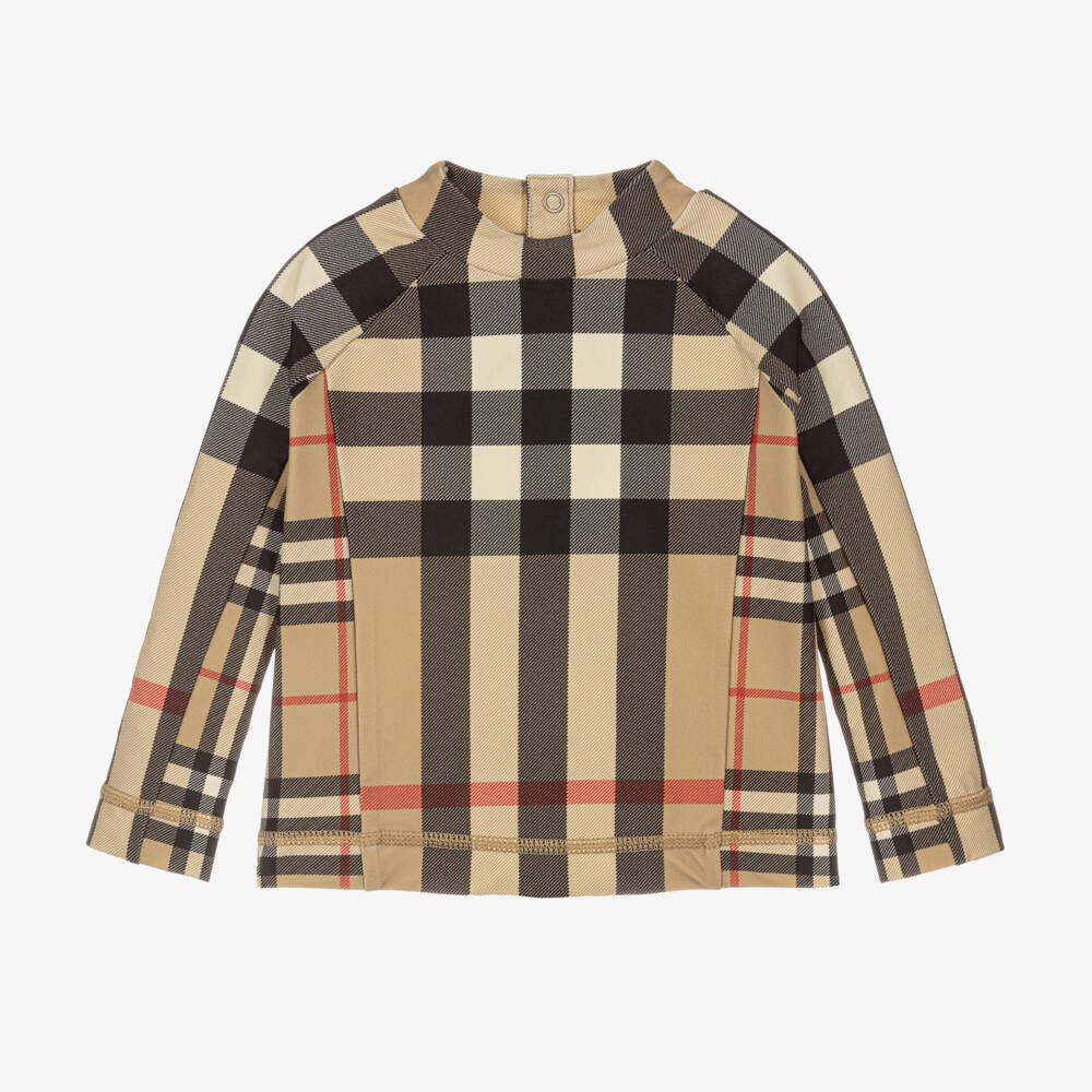 Burberry-Boys Beige Check Sun Guard Top | Childrensalon Outlet