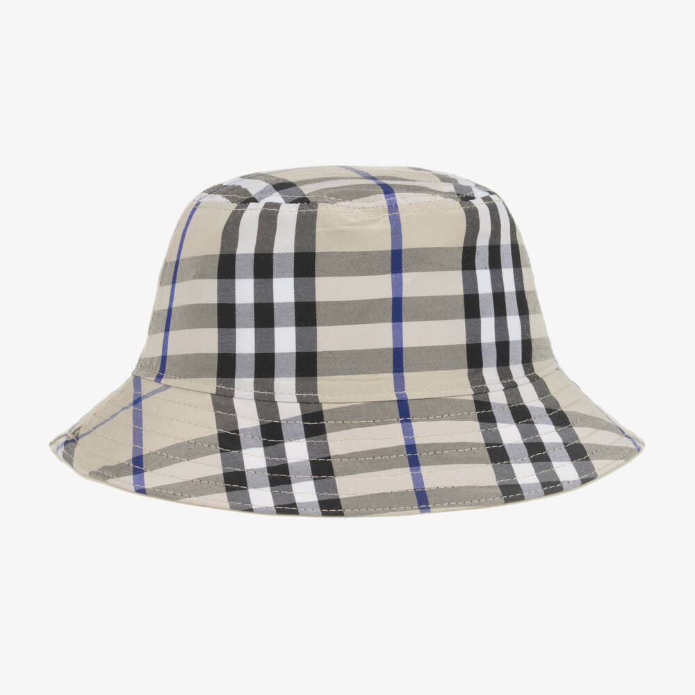 Burberry-Boys Beige Check Sun Hat | Childrensalon Outlet